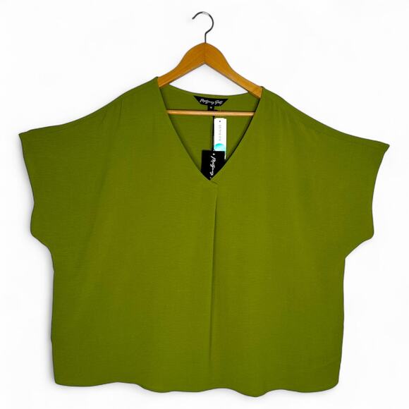 Stitch Fix Montgomery Post NWT Women's Killian Blouse 3X Green Short Sleeve - Picture 10 of 10